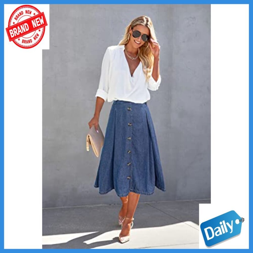 Pleated A-Line Midi Skirt with Elastic Waist and Pockets - Picture 4 of 7